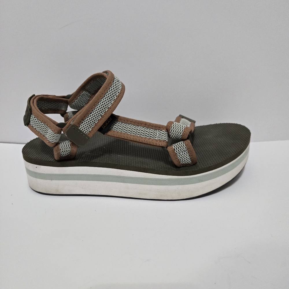 Teva  Flatform Universal Mesh Print green white tan geometric